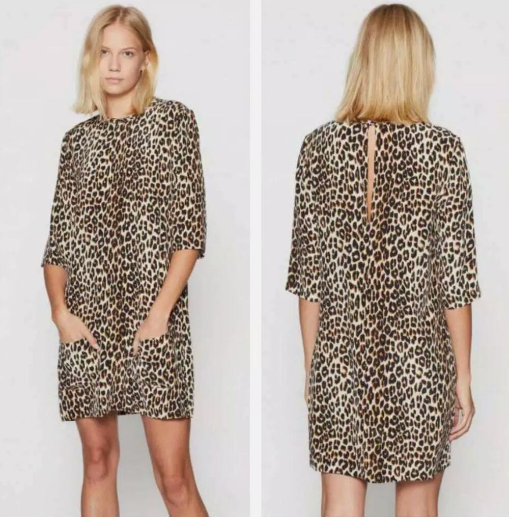 Equipment Aubrey Dress Silk Leopard Cheetah Relaxed Shift Dress Size Small